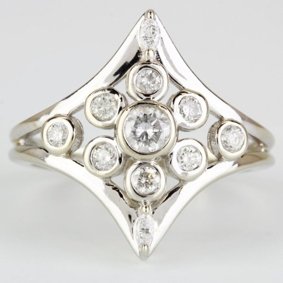 14K White Gold Bezel-Set MCM Style Diamond Ring by Weindling - Picture 1 of 7